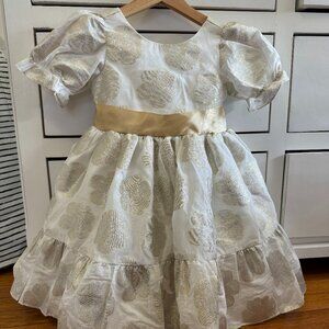 Janie and Jack Special Occasions Cream and Gold Metallic Dress